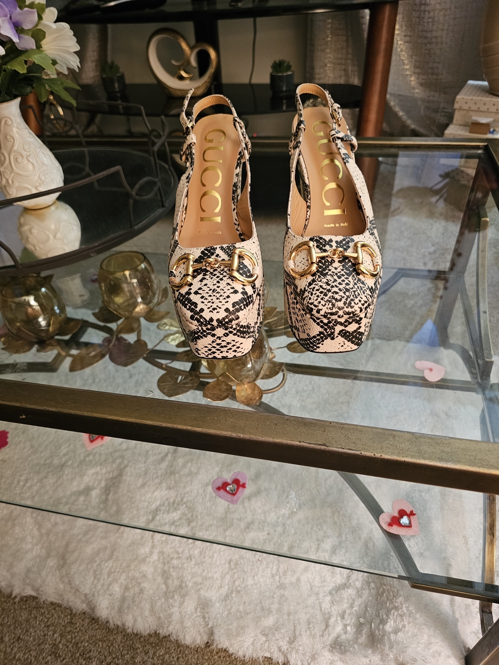 Gucci Women's Snake-Print Slingback Pumps in Pink